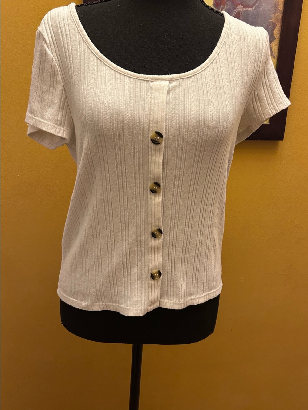 Women’s Juniors Mudd Cream Ribbed Faux Button Top Size XL
